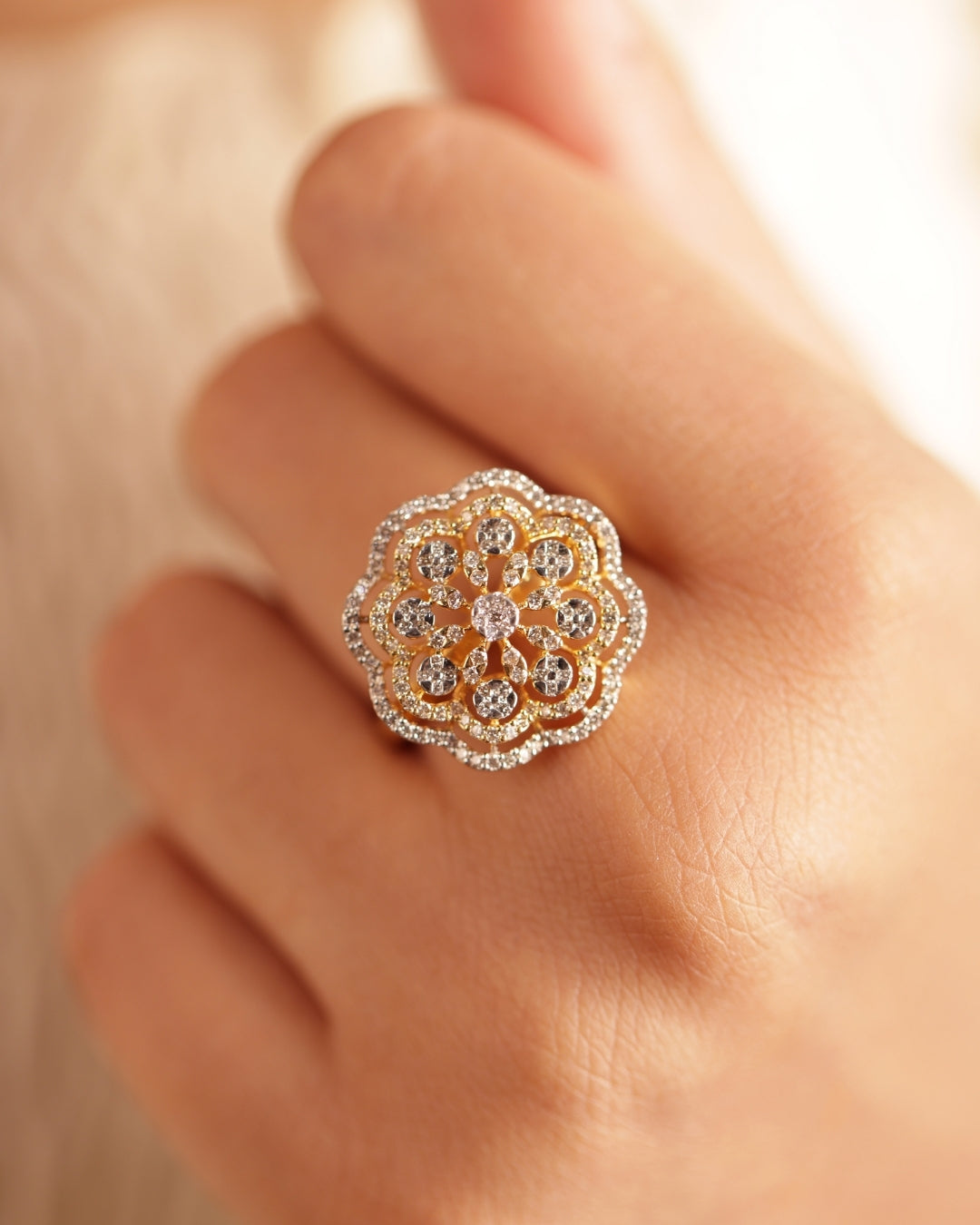 Luxurious Floral Diamond Ring (Free Size)